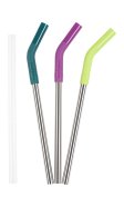 Stainless steel straw with silicone tip - Multi Color - 3 pcs
