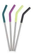 Pack of 4 stainless steel straws with silicone tips - multi colour
