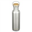 Drinking bottle with bamboo screw cap - Reflect - 800 ml - Brushed steel