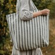 Large linen tote bag - Black stripe